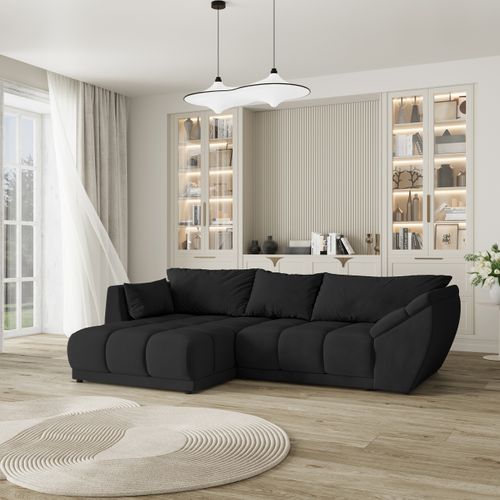 Canapé D'angle Orenti Noir En Velours Avec Fonction De Couchage