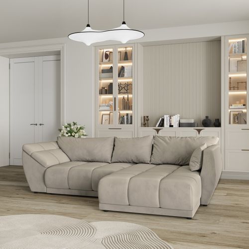 Canapé D'angle Orenti Beige En Velours Avec Fonction De Couchage