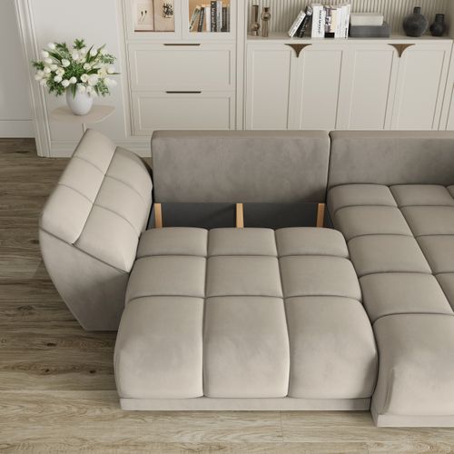 Canapé D'angle Orenti Beige En Velours Avec Fonction De Couchage