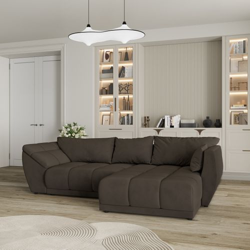Canapé D'angle Orenti Marron En Velours Avec Fonction De Couchage