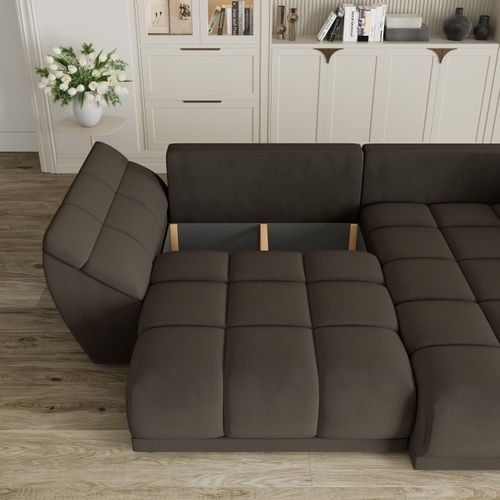 Canapé D'angle Orenti Marron En Velours Avec Fonction De Couchage