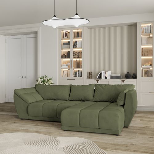 Canapé D'angle Orenti Vert En Velours Avec Fonction De Couchage
