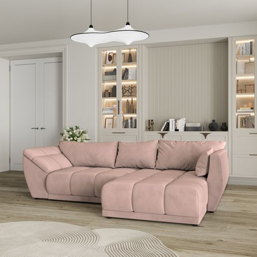 Canapé D'angle Orenti Rose En Velours Avec Fonction De Couchage