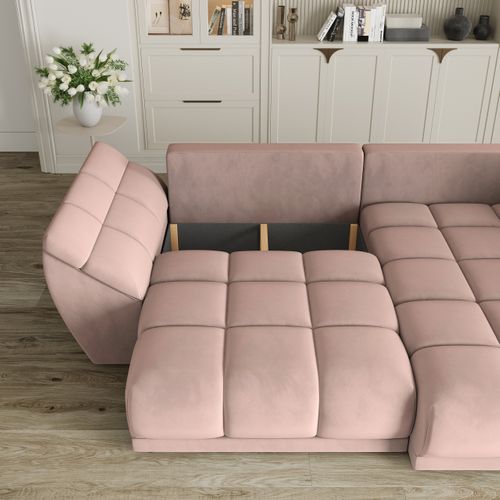 Canapé D'angle Orenti Rose En Velours Avec Fonction De Couchage