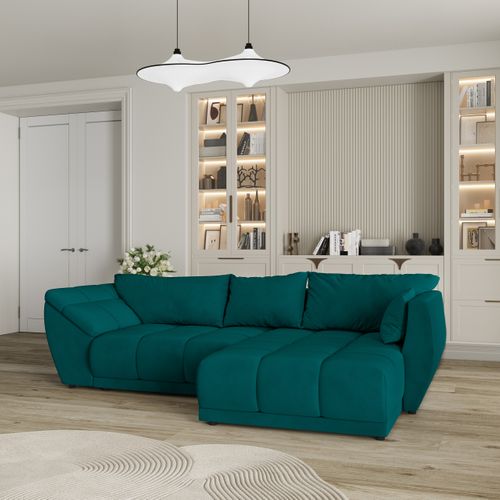 Canapé D'angle Orenti Bleu En Velours Avec Fonction De Couchage