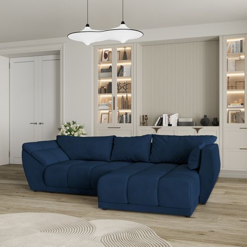 Canapé D'angle Orenti Bleu En Velours Avec Fonction De Couchage