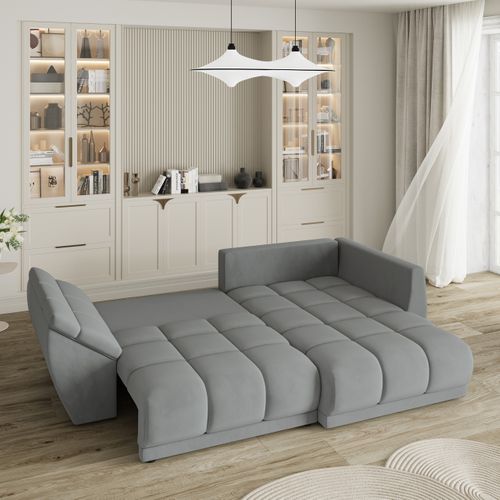 Canapé D'angle Orenti Gris En Velours Avec Fonction De Couchage