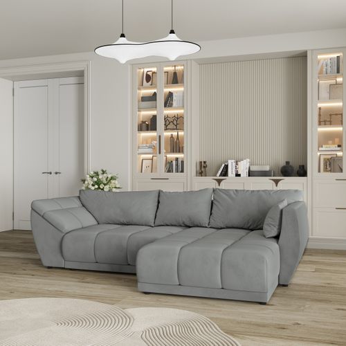 Canapé D'angle Orenti Gris En Velours Avec Fonction De Couchage