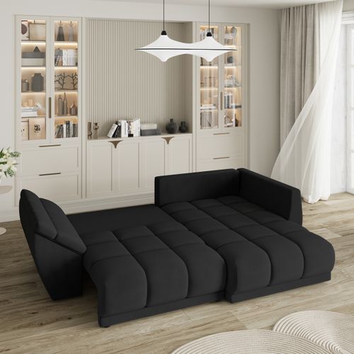 Canapé D'angle Orenti Noir En Velours Avec Fonction De Couchage