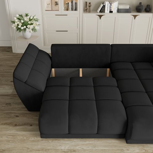 Canapé D'angle Orenti Noir En Velours Avec Fonction De Couchage