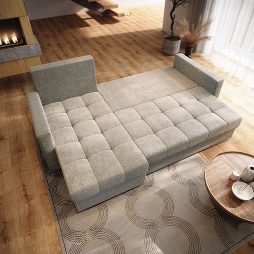 Canapé D'angle Nida Beige En Tissu Texturé Avec Fonction De Couchage