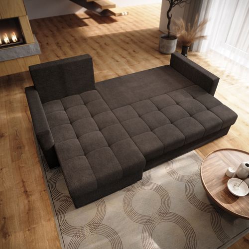 Canapé D'angle Nida Marron En Tissu Texturé Avec Fonction De Couchage