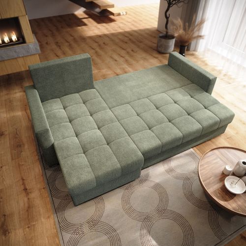 Canapé D'angle Nida Vert En Tissu Texturé Avec Fonction De Couchage
