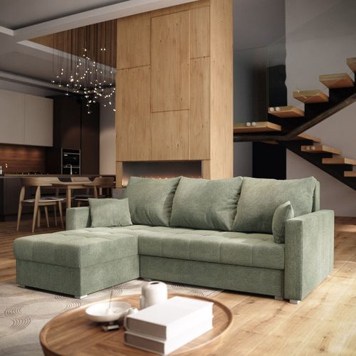 Canapé D'angle Nida Vert En Tissu Texturé Avec Fonction De Couchage