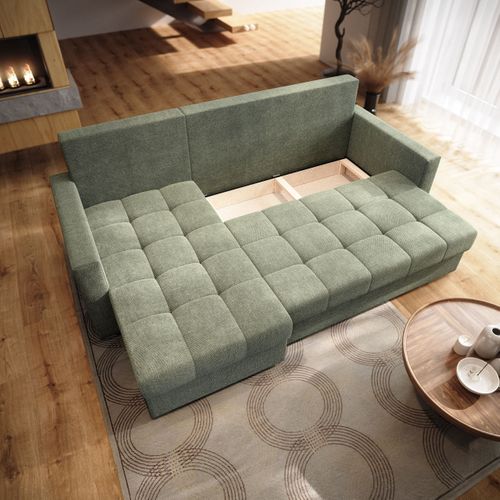 Canapé D'angle Nida Vert En Tissu Texturé Avec Fonction De Couchage