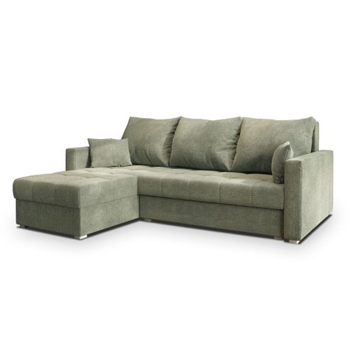 Canapé D'angle Nida Vert En Tissu Texturé Avec Fonction De Couchage