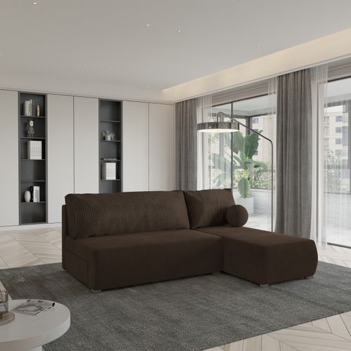 Canapé D'angle Parvelo Marron En Peluche Avec Fonction De Couchage