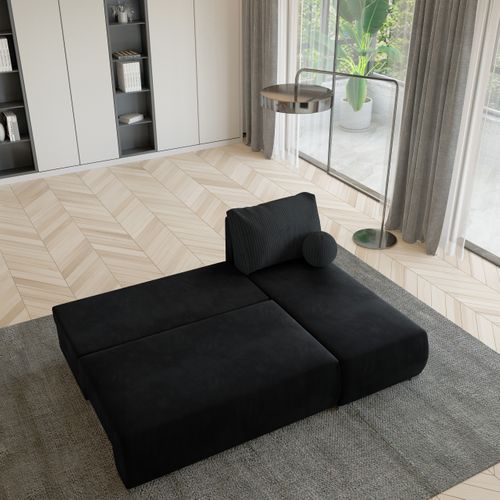 Canapé D'angle Parvelo Noir En Peluche Avec Fonction De Couchage