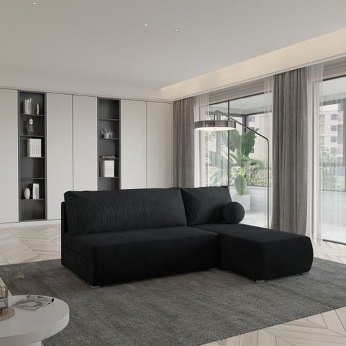Canapé D'angle Parvelo Noir En Peluche Avec Fonction De Couchage