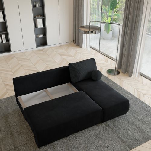 Canapé D'angle Parvelo Noir En Peluche Avec Fonction De Couchage