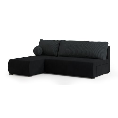 Canapé D'angle Parvelo Noir En Peluche Avec Fonction De Couchage