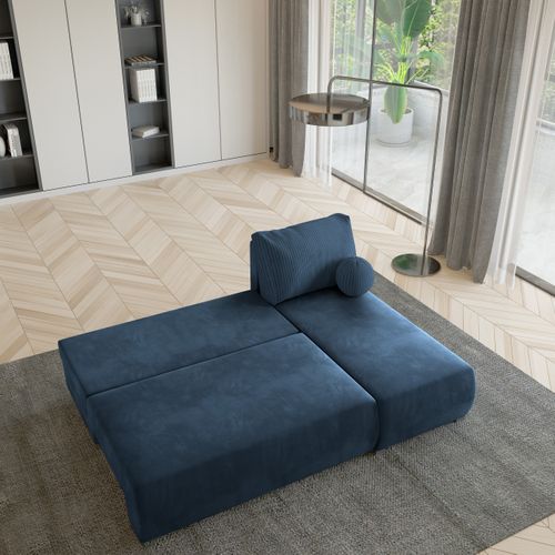 Canapé D'angle Parvelo Bleu En Peluche Avec Fonction De Couchage