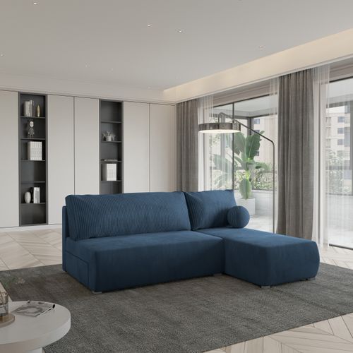 Canapé D'angle Parvelo Bleu En Peluche Avec Fonction De Couchage