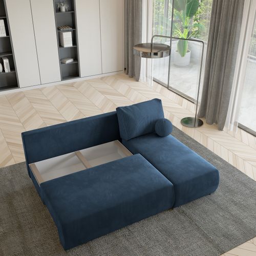 Canapé D'angle Parvelo Bleu En Peluche Avec Fonction De Couchage