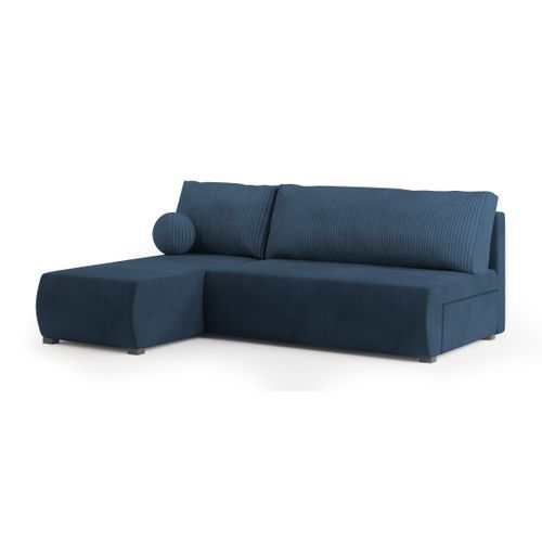 Canapé D'angle Parvelo Bleu En Peluche Avec Fonction De Couchage