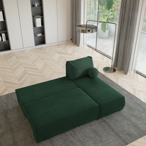 Canapé D'angle Parvelo Vert Sapin En Peluche Avec Fonction De Couchage