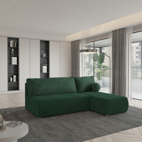 Canapé D'angle Parvelo Vert Sapin En Peluche Avec Fonction De Couchage