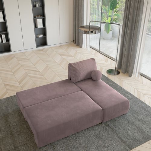 Canapé D'angle Parvelo Rose En Peluche Avec Fonction De Couchage