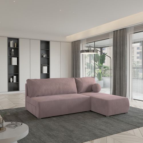 Canapé D'angle Parvelo Rose En Peluche Avec Fonction De Couchage