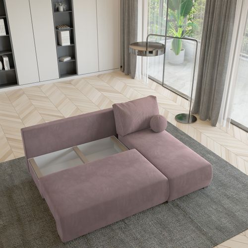 Canapé D'angle Parvelo Rose En Peluche Avec Fonction De Couchage