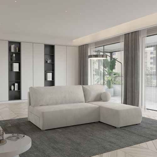 Canapé D'angle Parvelo Crème En Peluche Avec Fonction De Couchage