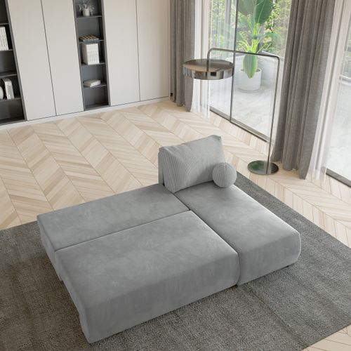 Canapé D'angle Parvelo Gris Clair En Peluche Avec Fonction De Couchage