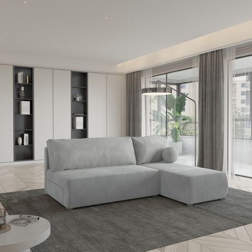 Canapé D'angle Parvelo Gris Clair En Peluche Avec Fonction De Couchage