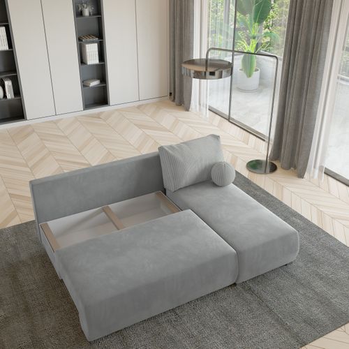 Canapé D'angle Parvelo Gris Clair En Peluche Avec Fonction De Couchage