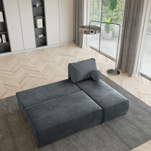 Canapé D'angle Parvelo Gris En Peluche Avec Fonction De Couchage