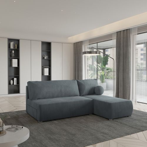 Canapé D'angle Parvelo Gris En Peluche Avec Fonction De Couchage