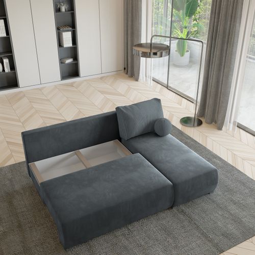 Canapé D'angle Parvelo Gris En Peluche Avec Fonction De Couchage