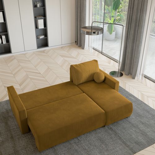 Canapé D'angle Sorge Jaune En Peluche Avec Fonction De Couchage