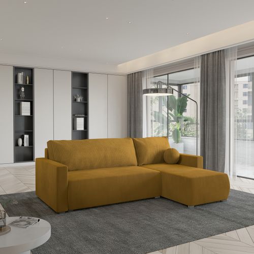 Canapé D'angle Sorge Jaune En Peluche Avec Fonction De Couchage