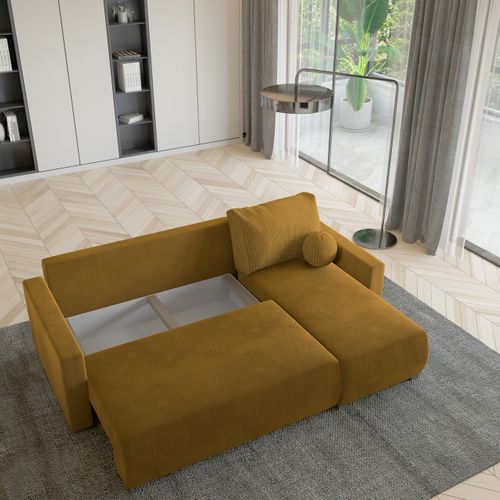 Canapé D'angle Sorge Jaune En Peluche Avec Fonction De Couchage