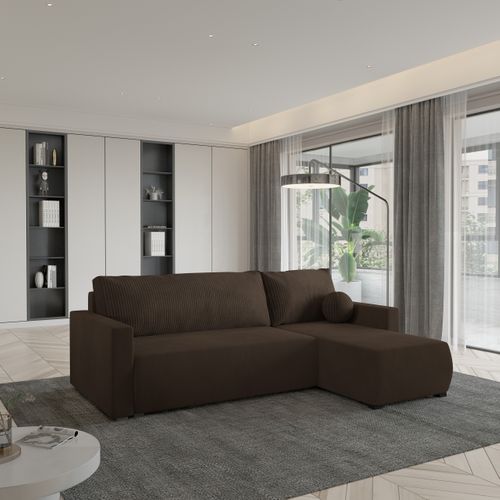 Canapé D'angle Sorge Marron En Peluche Avec Fonction De Couchage
