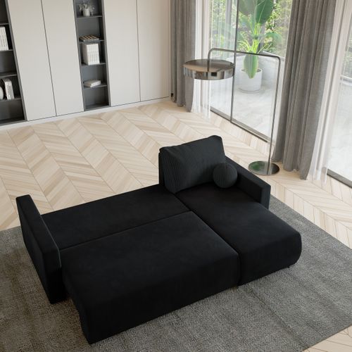 Canapé D'angle Sorge Noir En Peluche Avec Fonction De Couchage