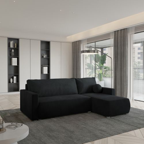 Canapé D'angle Sorge Noir En Peluche Avec Fonction De Couchage