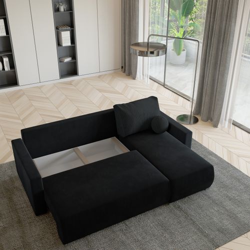 Canapé D'angle Sorge Noir En Peluche Avec Fonction De Couchage
