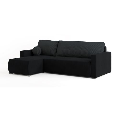 Canapé D'angle Sorge Noir En Peluche Avec Fonction De Couchage