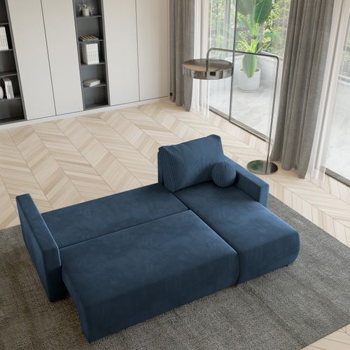 Canapé D'angle Sorge Bleu En Peluche Avec Fonction De Couchage